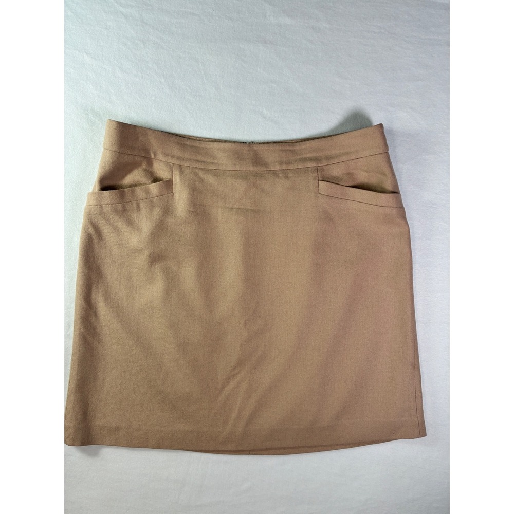 Ann‎ Taylor Tan Wool Mini Skirt Front Pockets Lined Career Size 14 Business